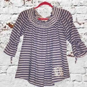 Blue and White, Off The Shoulder, Top, Size Med